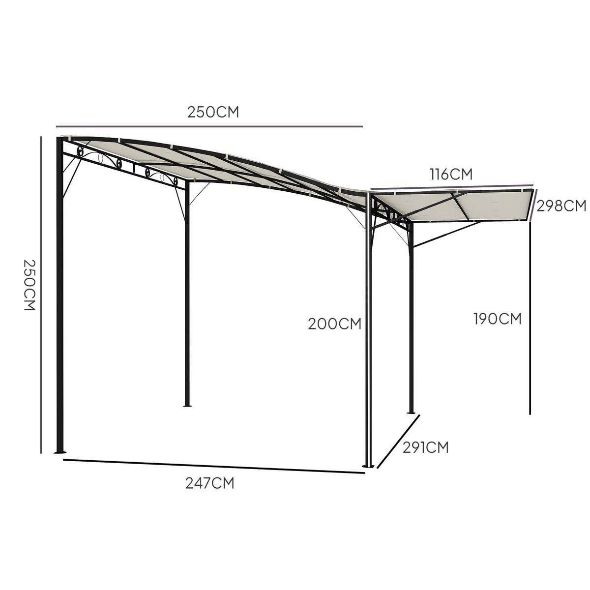 OUTSUNNY Pergola tonnelle de jardin avec auvent réglable métal époxy polyester haute densité crème