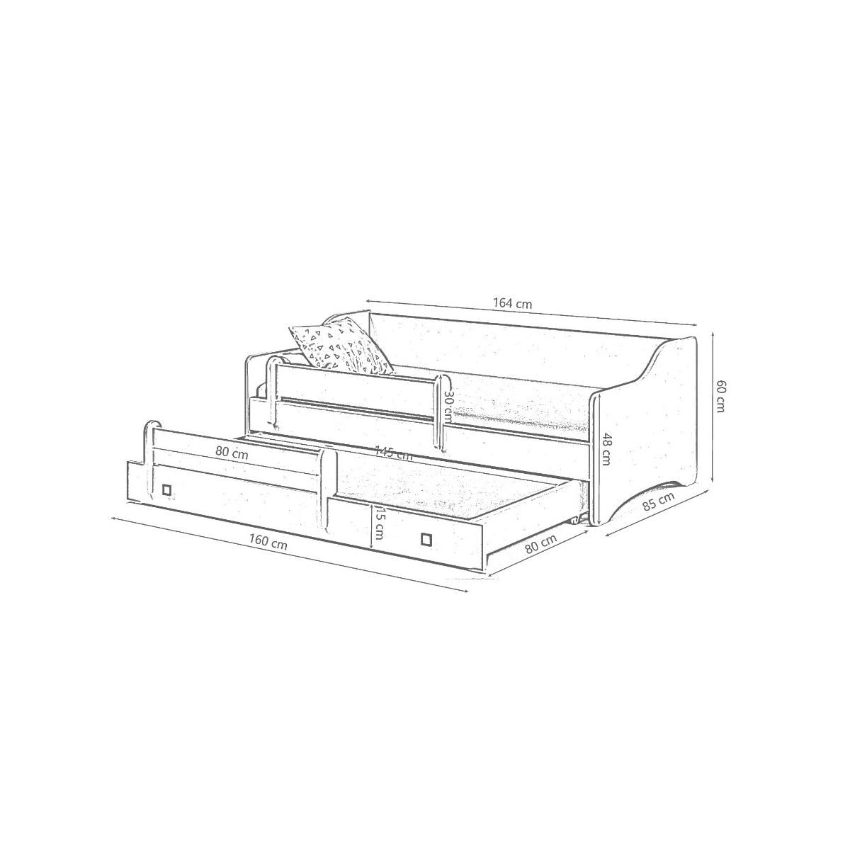 KOBI Lit enfant ERYK blanc + gigogne 160 avec matelas