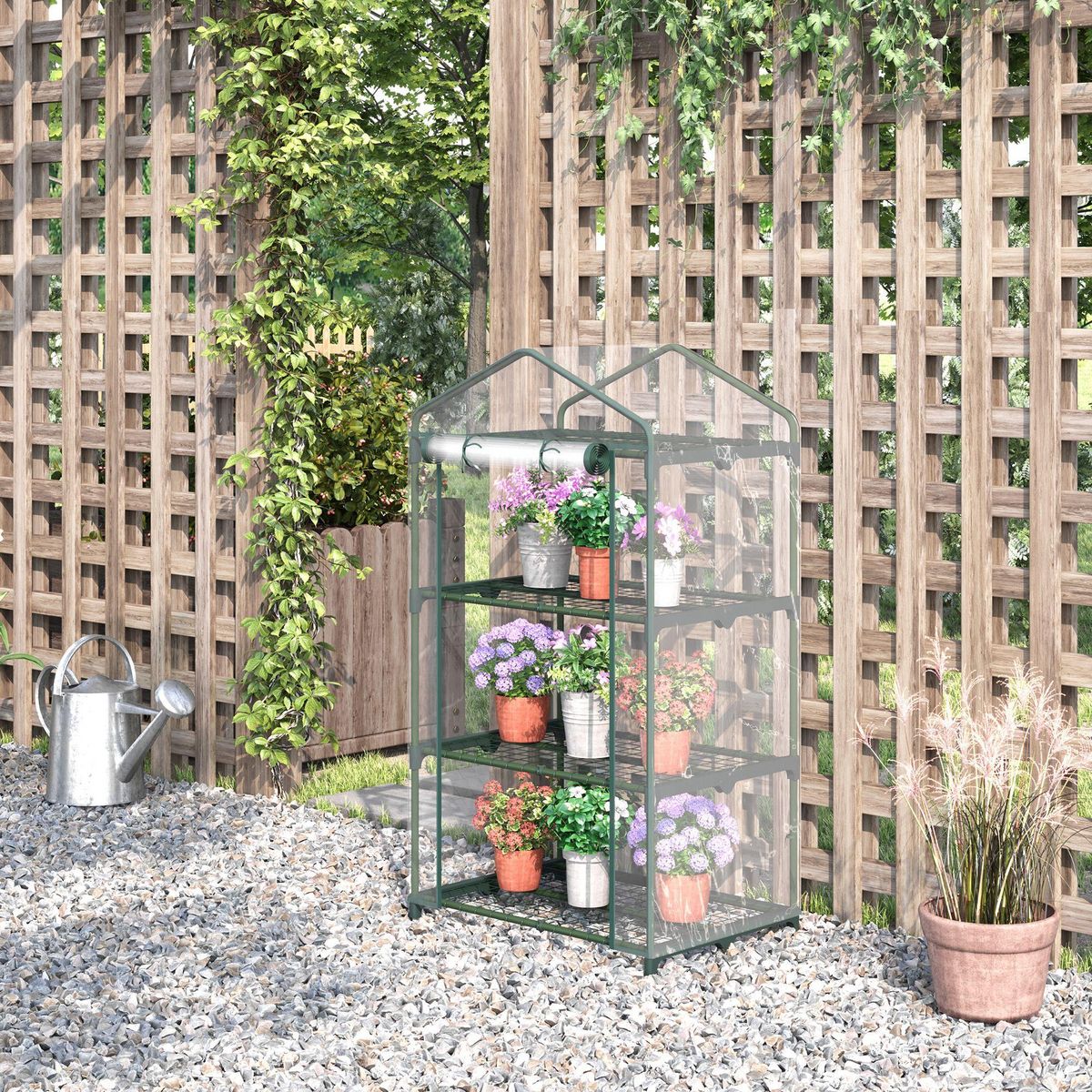 OUTSUNNY Serre de jardin balcon étagère serre 3 niveaux dim. 69L x 49l x 125H cm métal thermolaqué vert PVC haute densité transparent