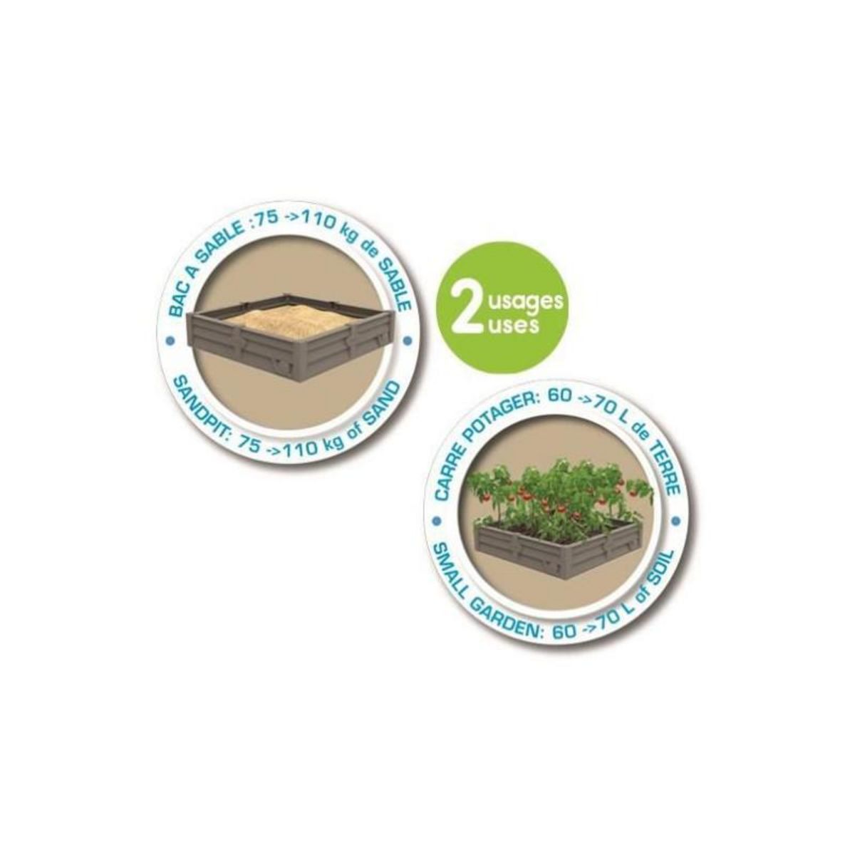 SMOBY SMOBY Bac Square Garden 2 en 1 : bac a sable et carré potager - 76x76cm - Bâche de fond fournie