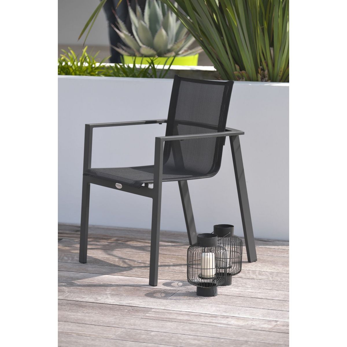 DCB GARDEN Fauteuil de jardin empilable en aluminium MIAMI - Gris anthracite