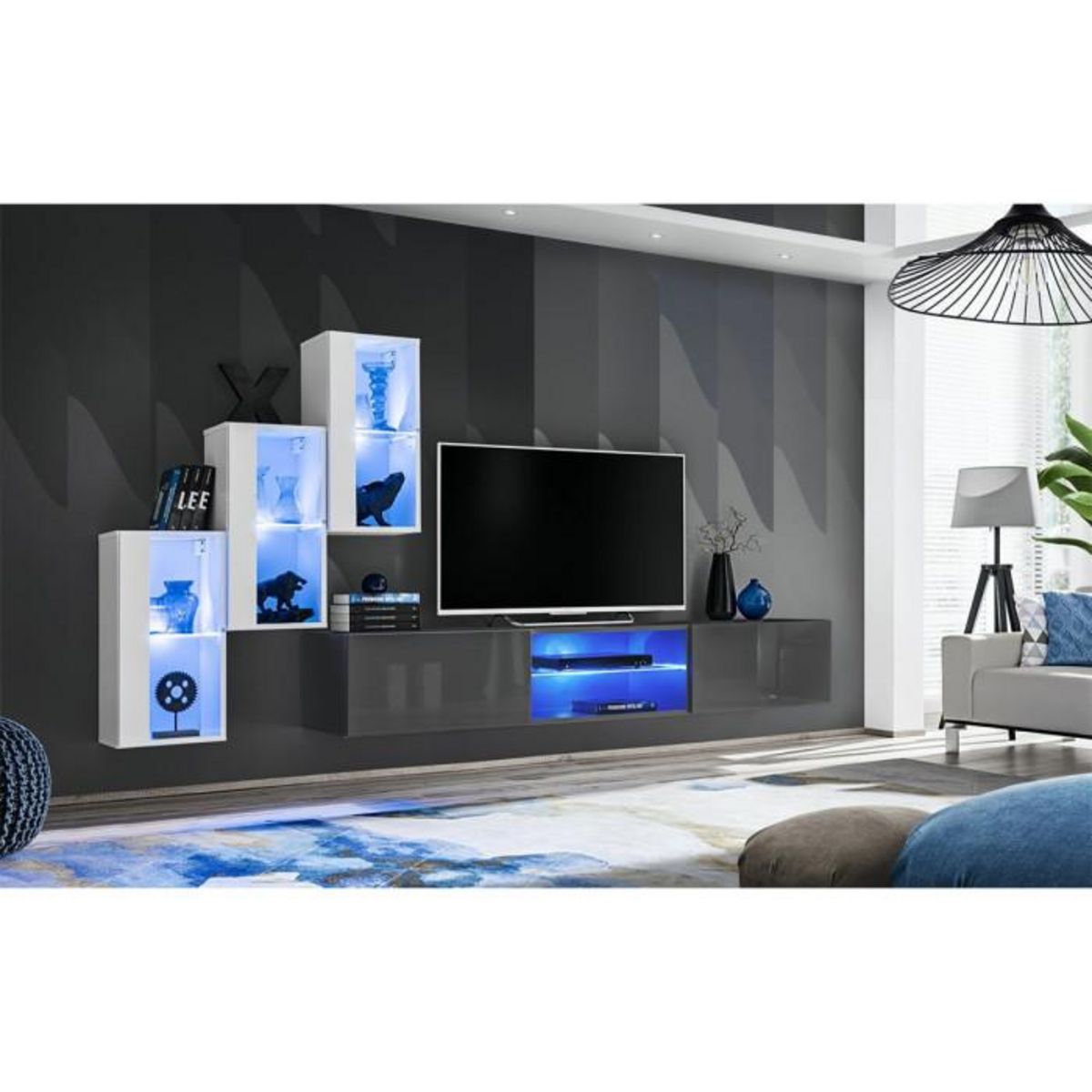 Paris Prix Ensemble Meuble TV  Switch XXII  210cm Blanc & Gris