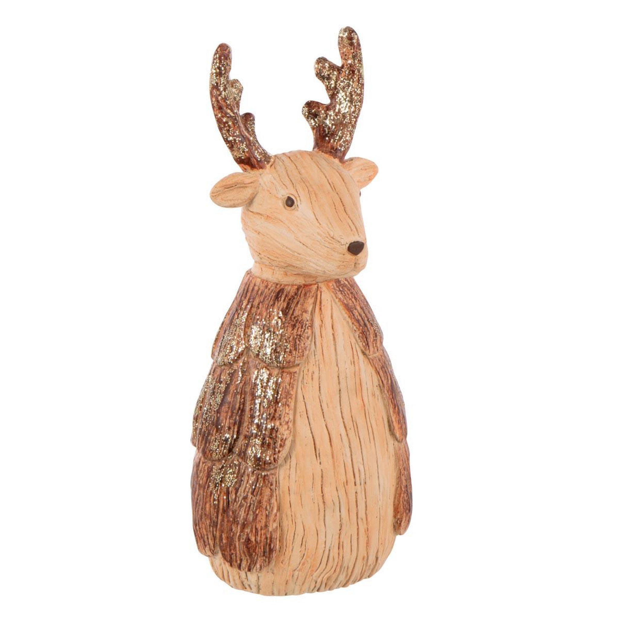 J-LINE Statuette déco renne  imitation bois  26cm camel
