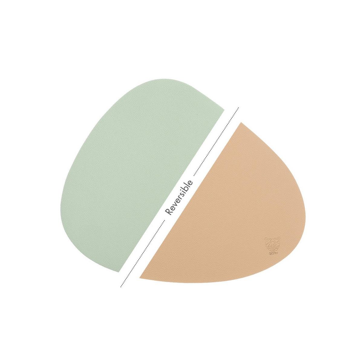 BJORN Set de table curve réversible - 6 pièces - Cuir recyclé rose pâle et vert pâle