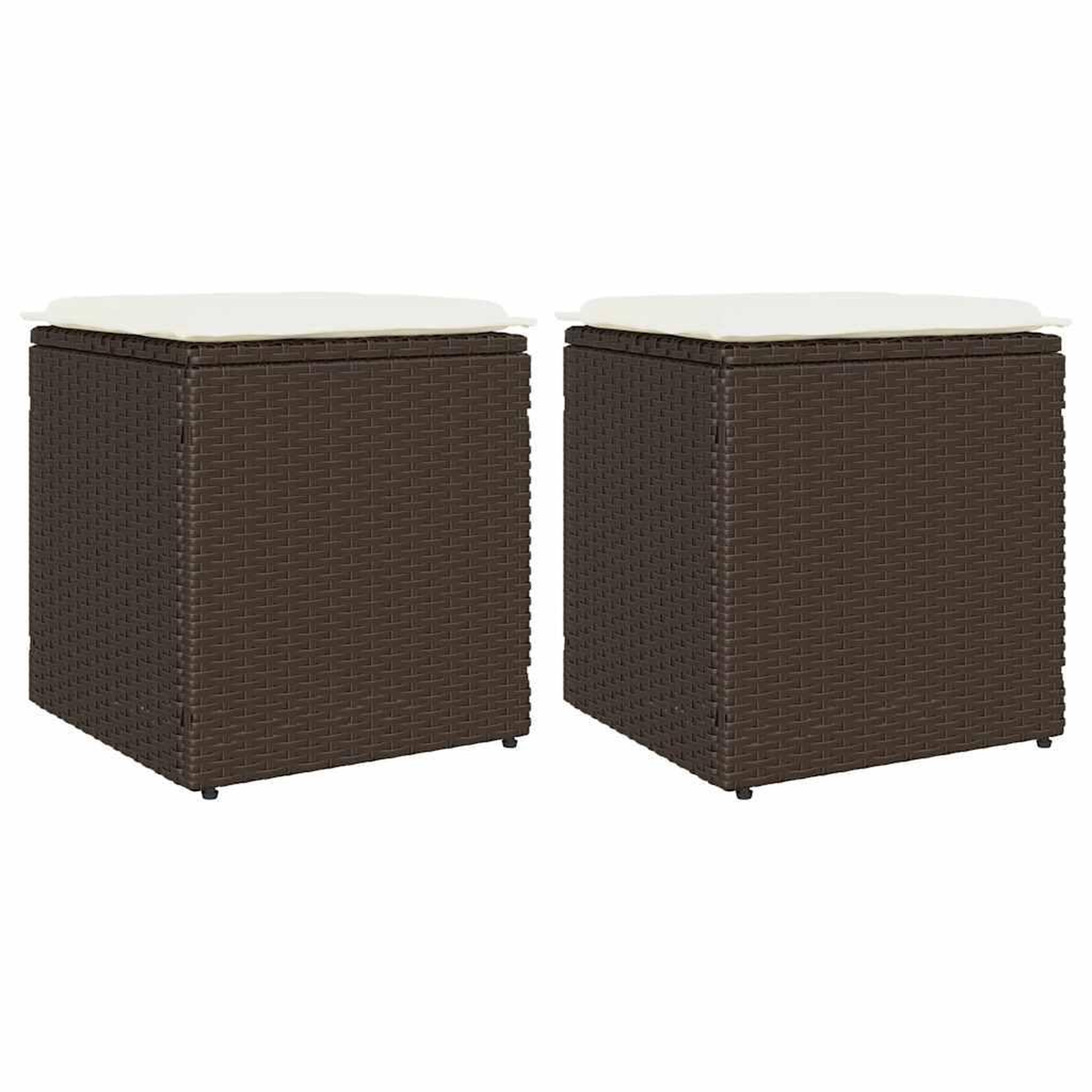 VIDAXL Tabourets jardin avec coussins lot de 2 marron resine tressee