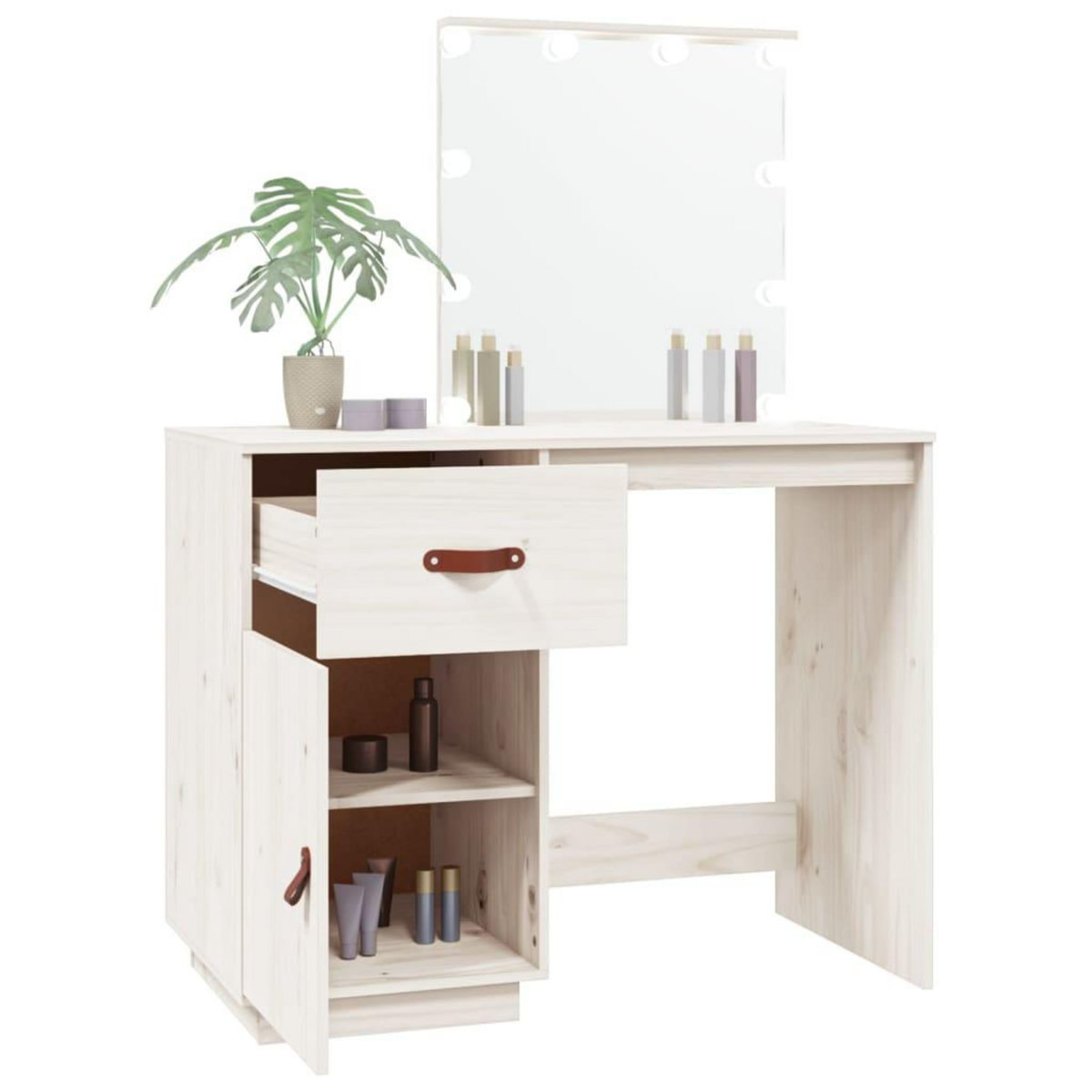 VIDAXL Coiffeuse avec LED Blanc 95x50x133,5 cm Bois de pin massif