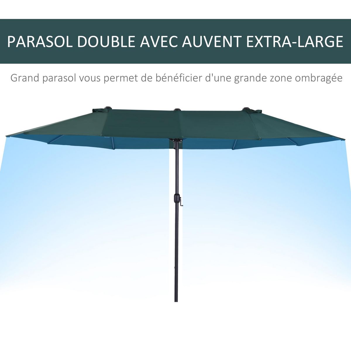OUTSUNNY Parasol de jardin XXL parasol grande taille 4,6L x 2,7l x 2,4H m ouverture fermeture manivelle acier polyester haute densité vert