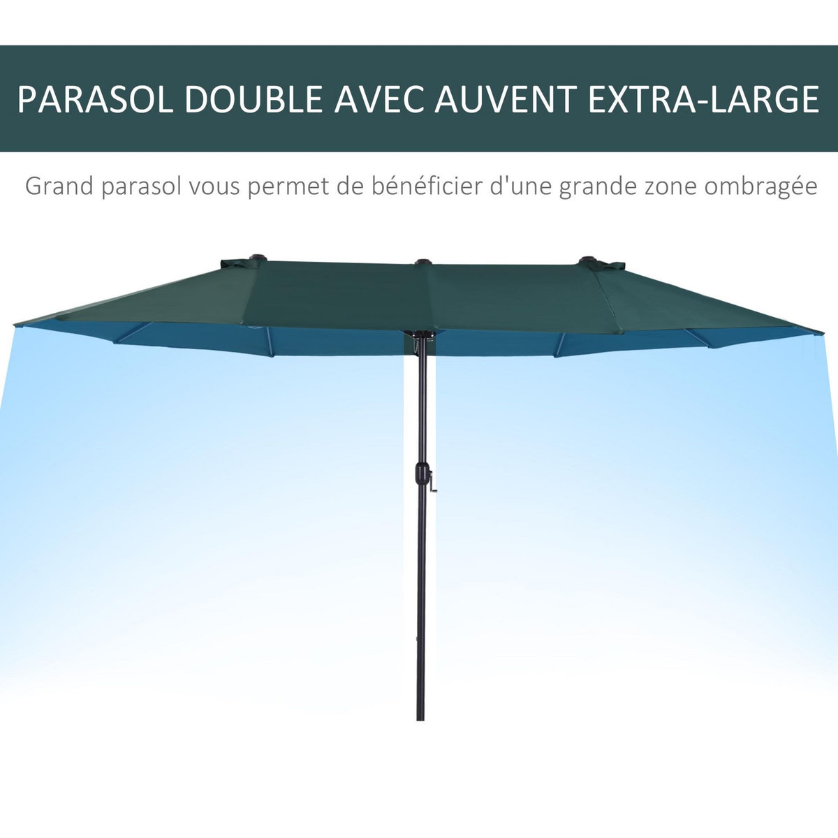 OUTSUNNY Parasol de jardin XXL parasol grande taille 4,6L x 2,7l x 2,4H m ouverture fermeture manivelle acier polyester haute densité vert