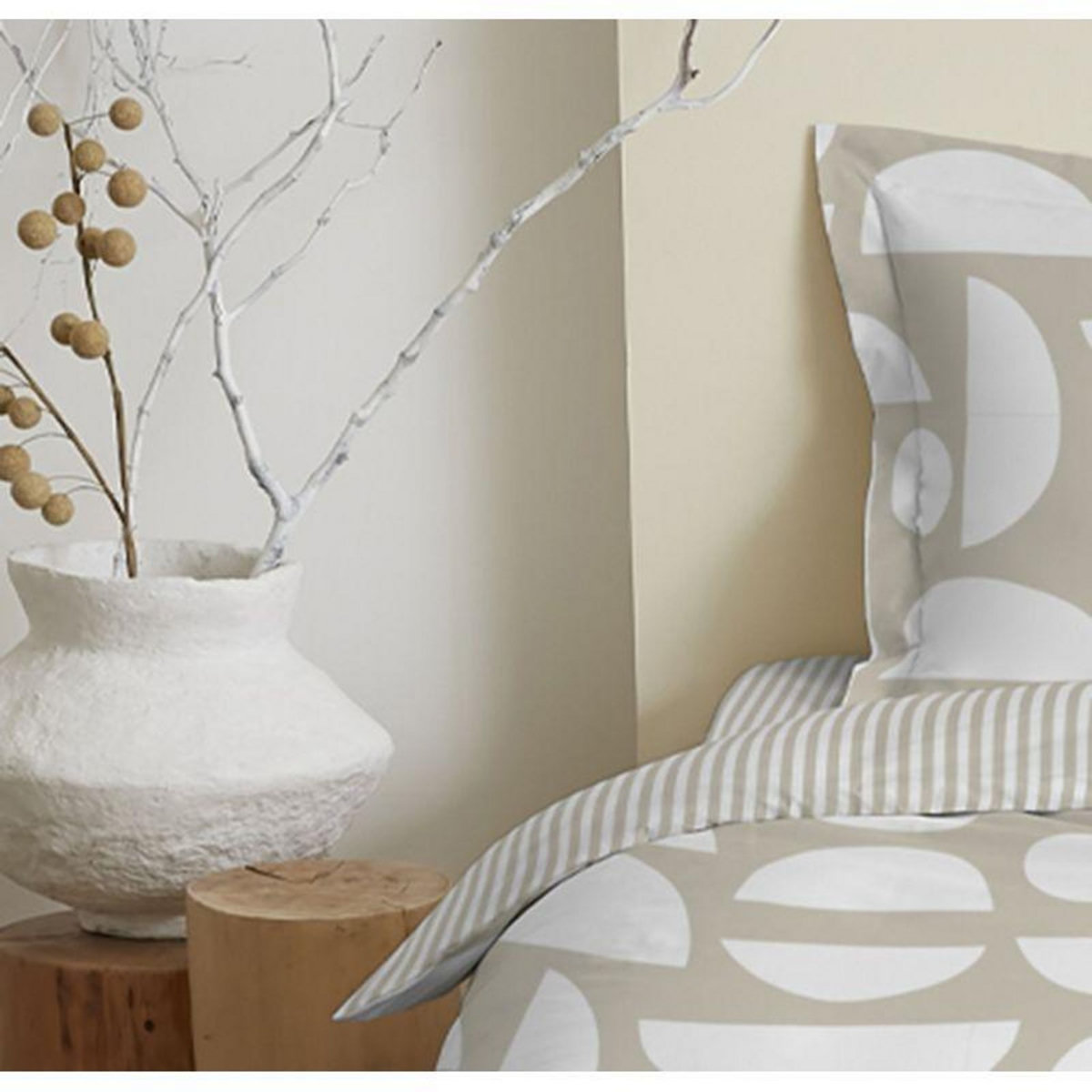 COTON PUR Parure de draps 4 pièces pour lit 160 x 200 cm  Grande largeur  Mykonos naturel