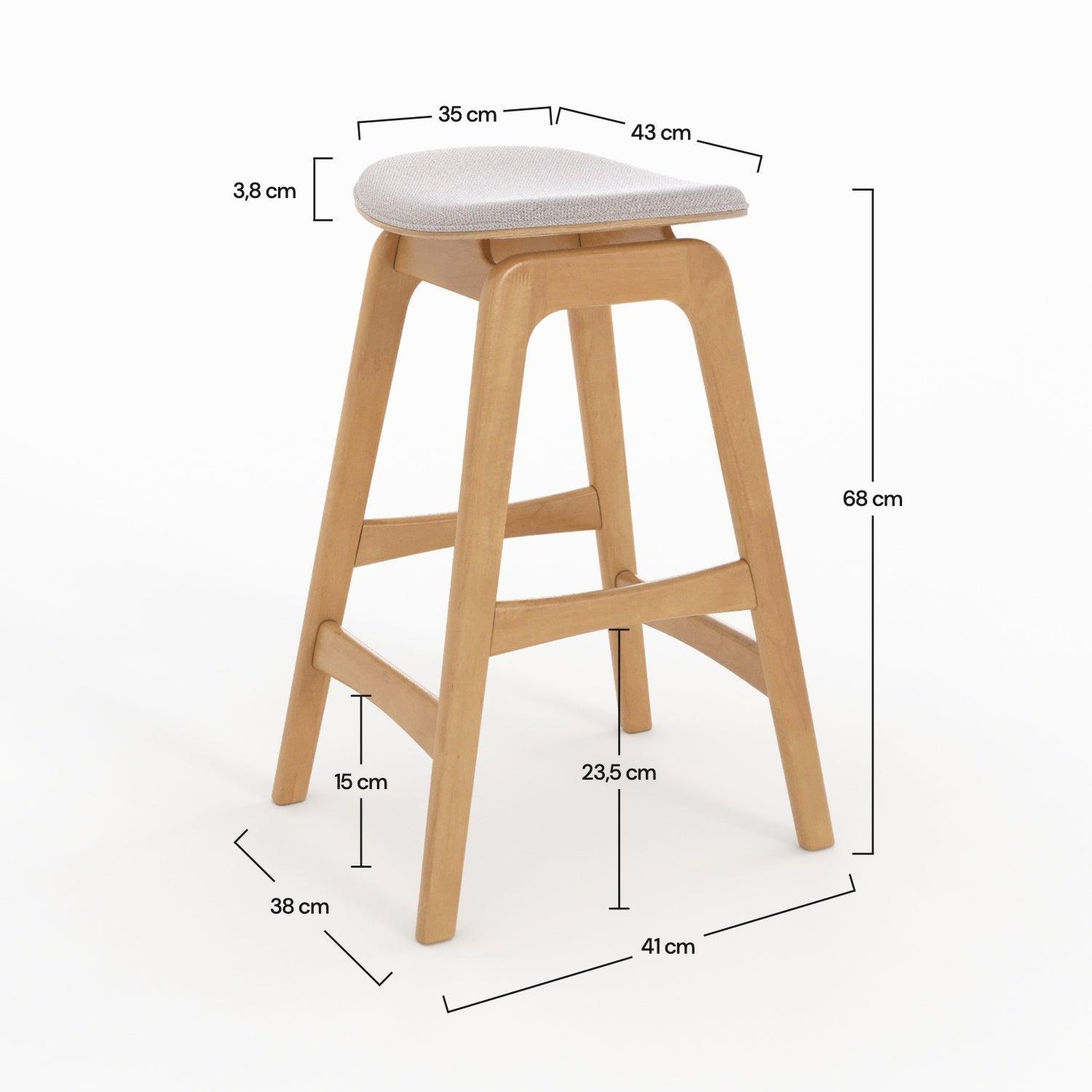 Voir la diapositive 4 : MAISON PAVANE Lot de 2 tabourets pour îlot central 65,5 cm en bois et tissu beige-Jude