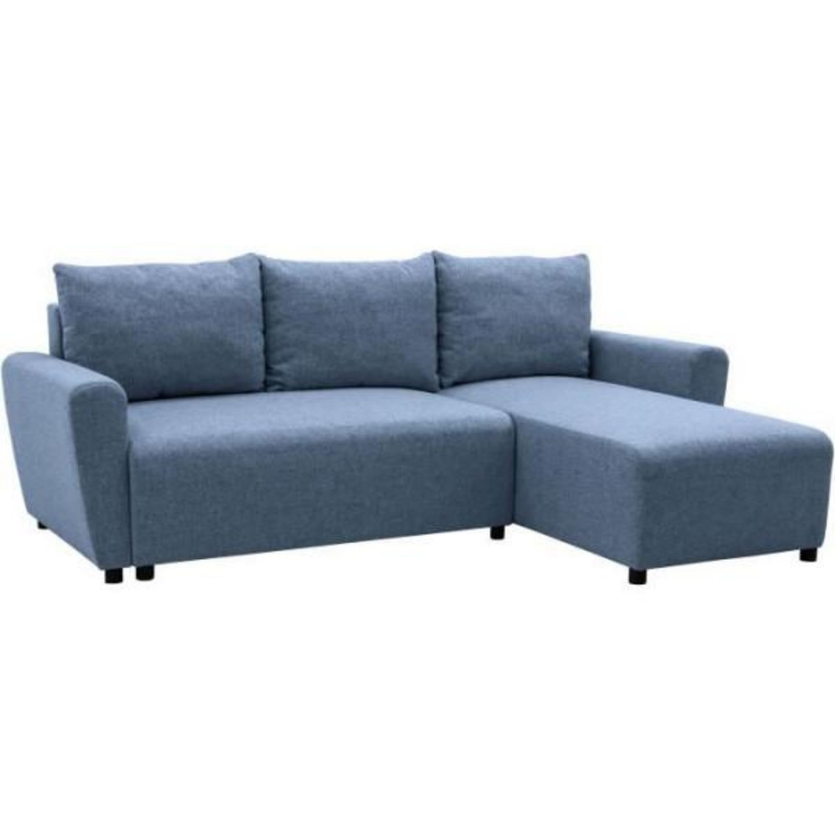 MARKET24 Canapé d'angle convertible 3-4 places STEWART - Tissu bleu - L224 x H85 x P155 cm