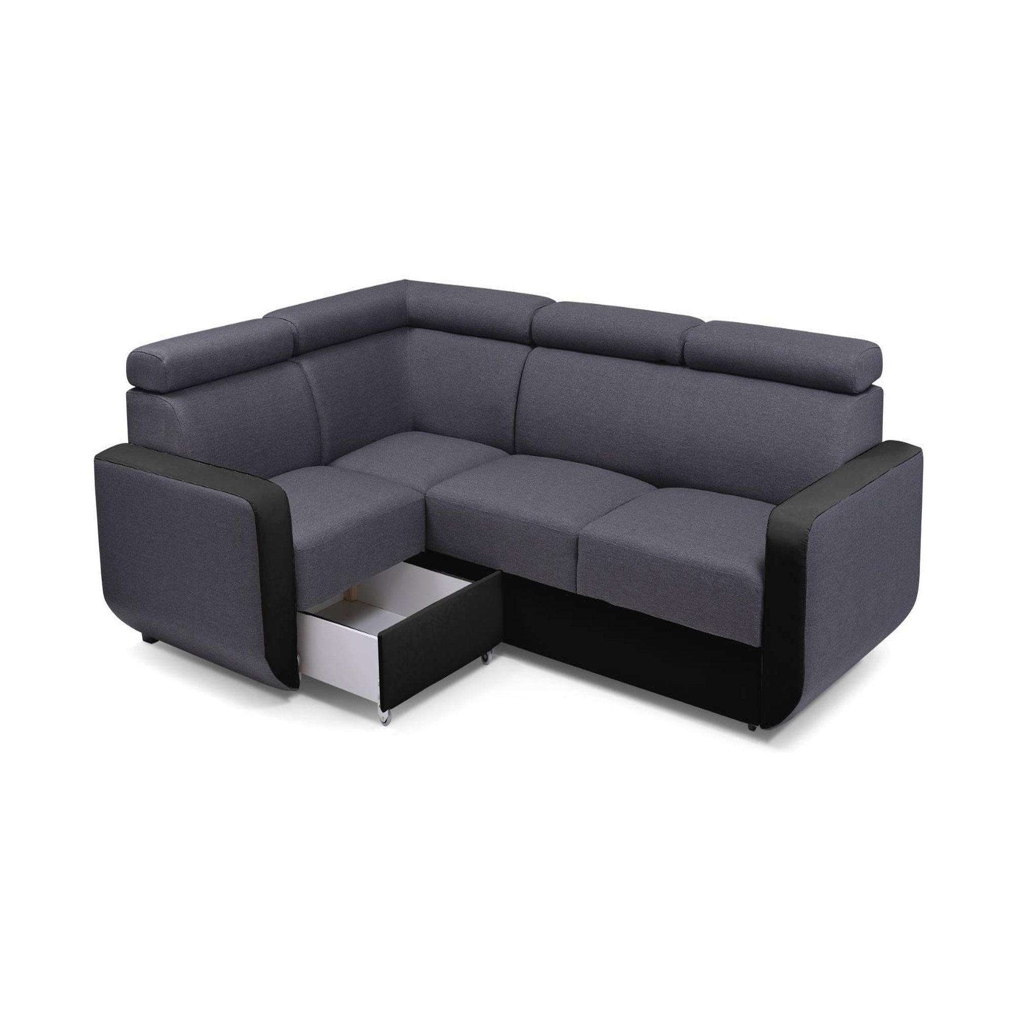 Voir la diapositive 3 : BEST MOBILIER Dustin - canapé d'angle l réversible - 5 places - convertible avec coffre - têtieres réglables