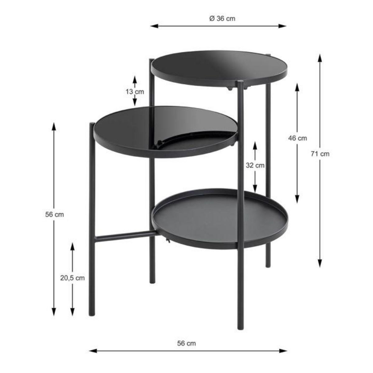 Paris Prix Table d'Appoint Design  Trio  71cm Noir