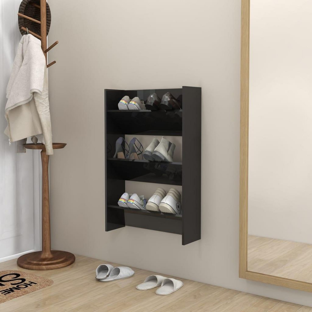 VIDAXL Armoire a chaussures murale noir brillant bois d'ingenierie