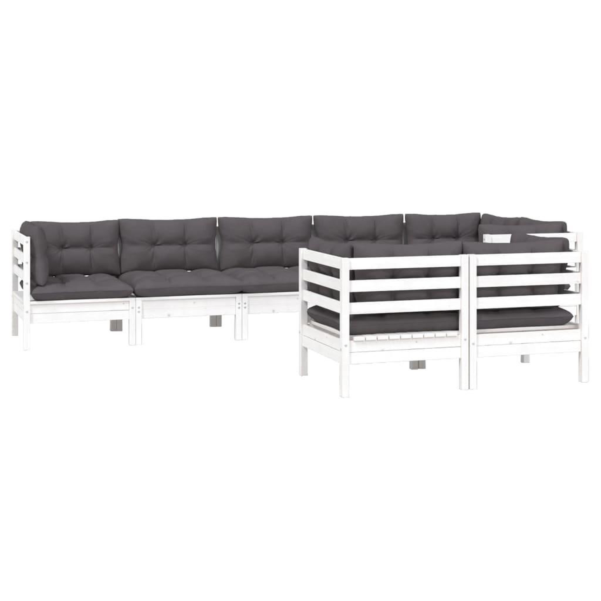 Voir la diapositive 3 : VIDAXL Salon de jardin 8 pcs avec coussins blanc bois de pin massif