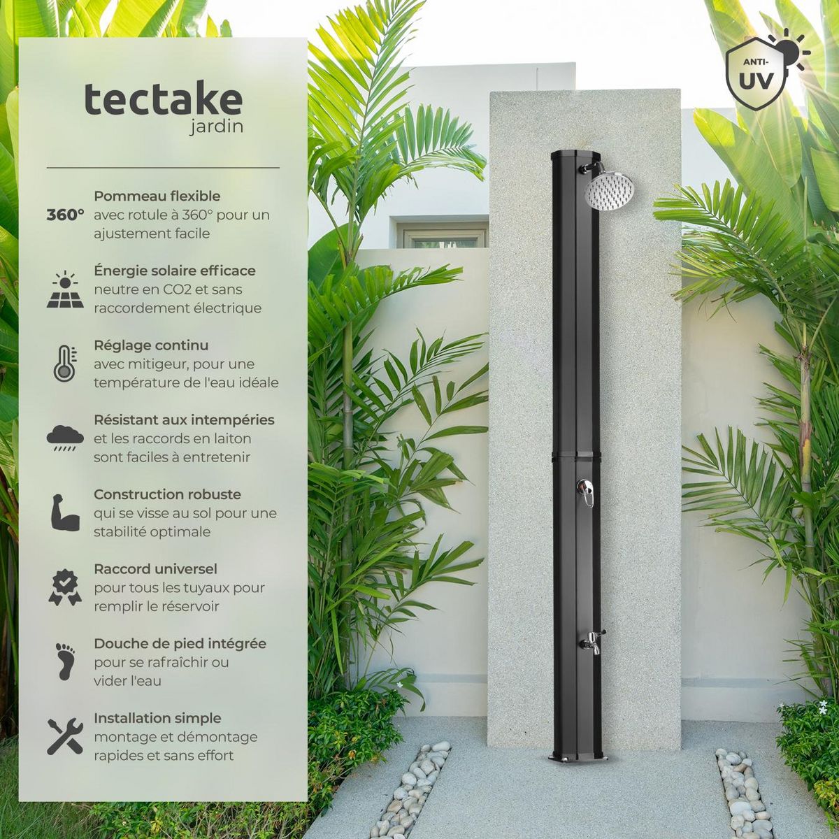 tectake Douche solaire 35 litres noir