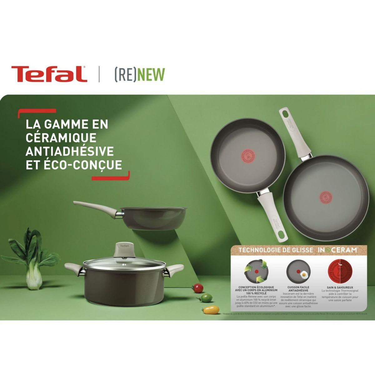 TEFAL Sauteuse Manche fixe Renew+ 24cm avec couvercle