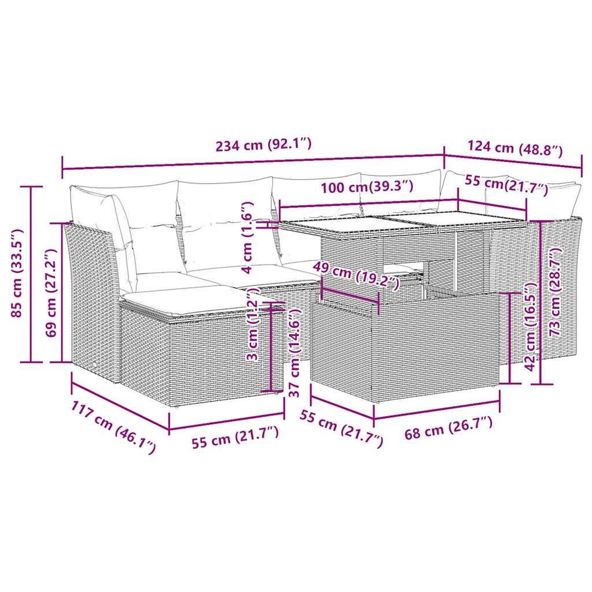 Voir la diapositive 6 : VIDAXL Salon de jardin avec coussins 7 pcs gris clair resine tressee
