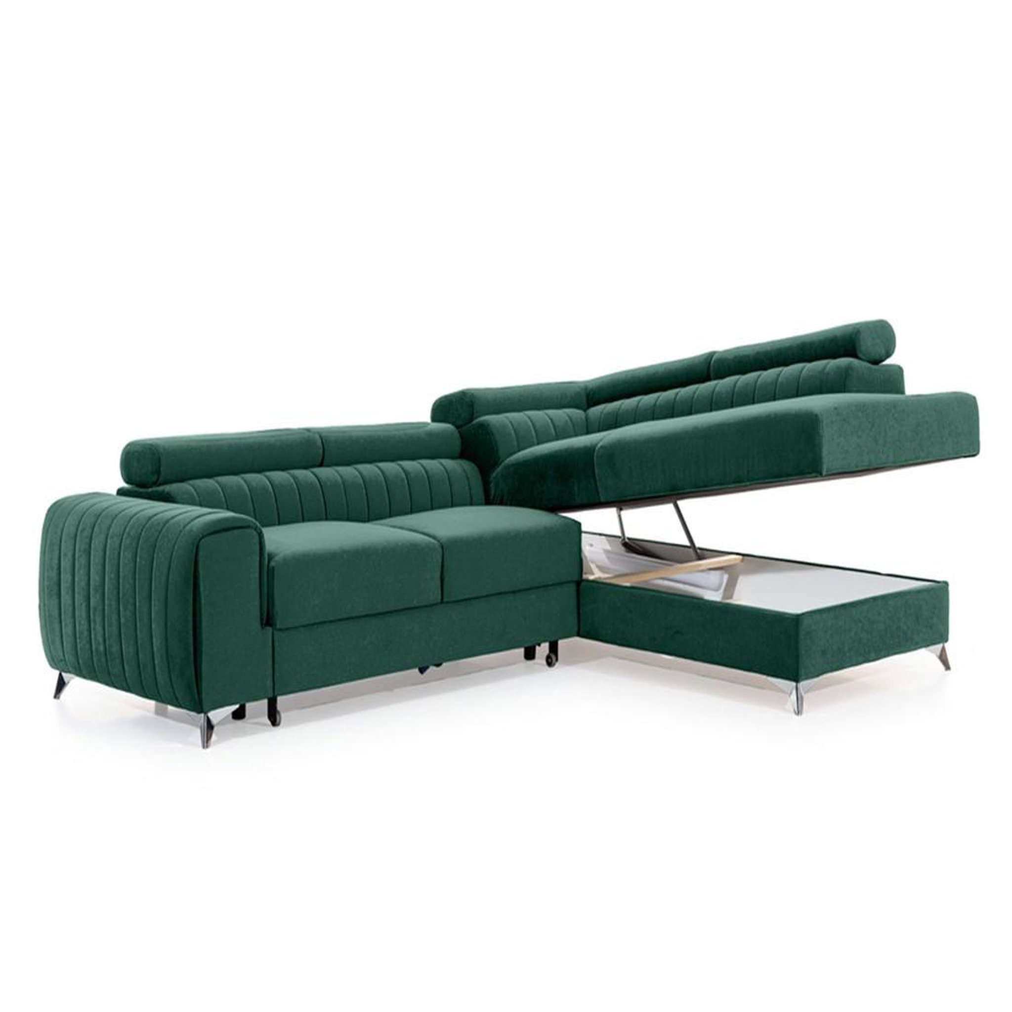 Voir la diapositive 5 : BEST MOBILIER Talisay - canapé d'angle droit - 5 places - convertible avec coffre - en velours