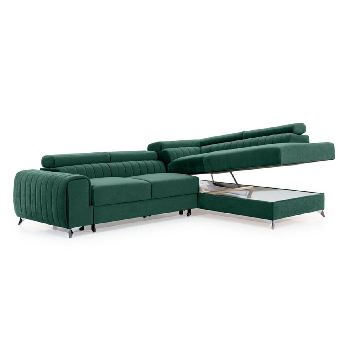 BEST MOBILIER Talisay - canapé d'angle droit - 5 places - convertible avec coffre - en velours