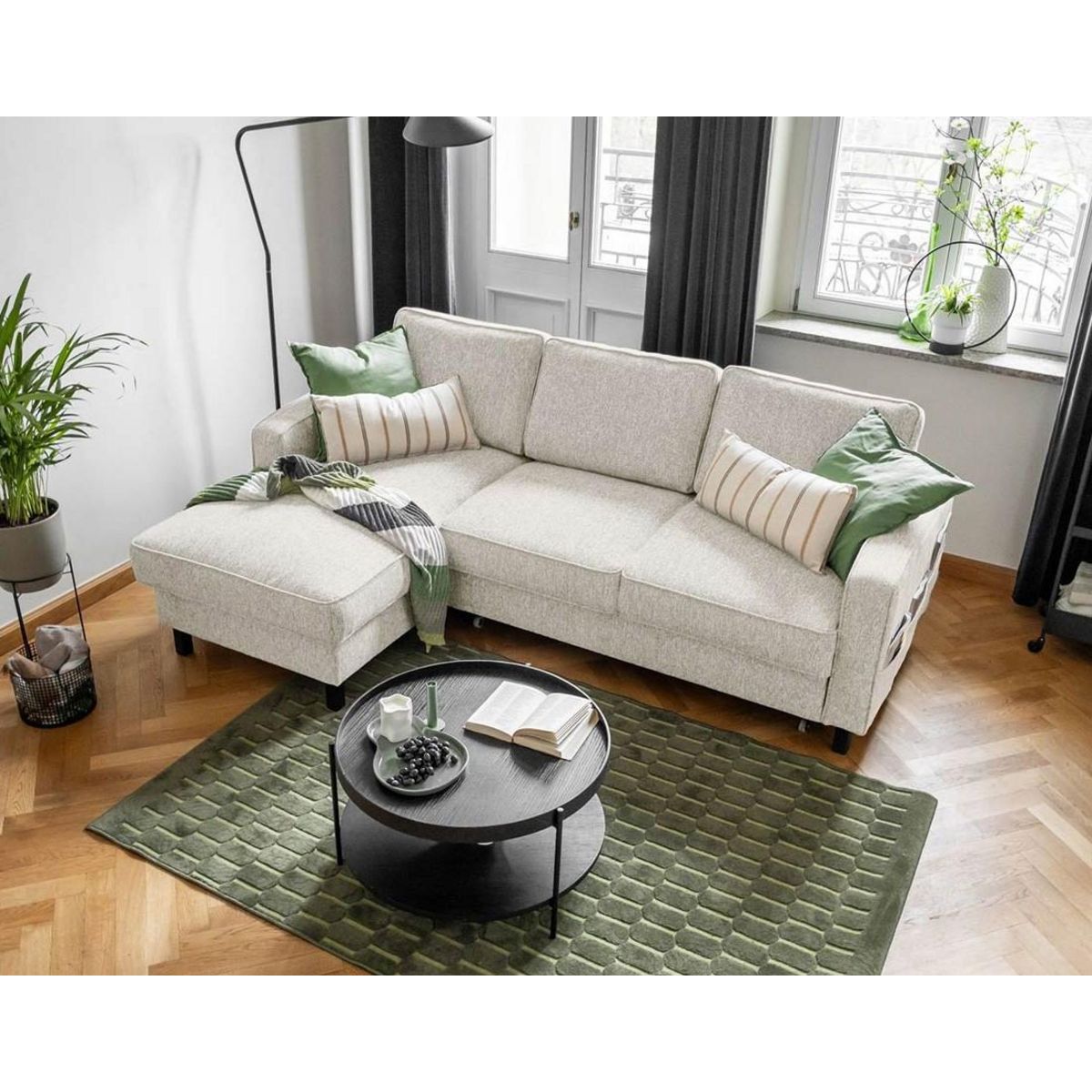 BEST MOBILIER Molly - canapé d'angle gauche 4 places convertible avec coffre en tissu