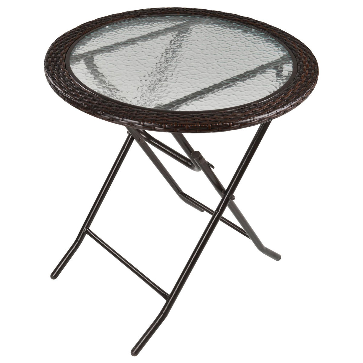 OUTSUNNY Table ronde bistro de jardin pliable dim. Ø 68 x 73H cm métal époxy résine tressée chocolat plateau verre trempé