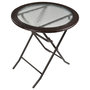 Voir la diapositive 1 : OUTSUNNY Table ronde bistro de jardin pliable dim. Ø 68 x 73H cm métal époxy résine tressée chocolat plateau verre trempé