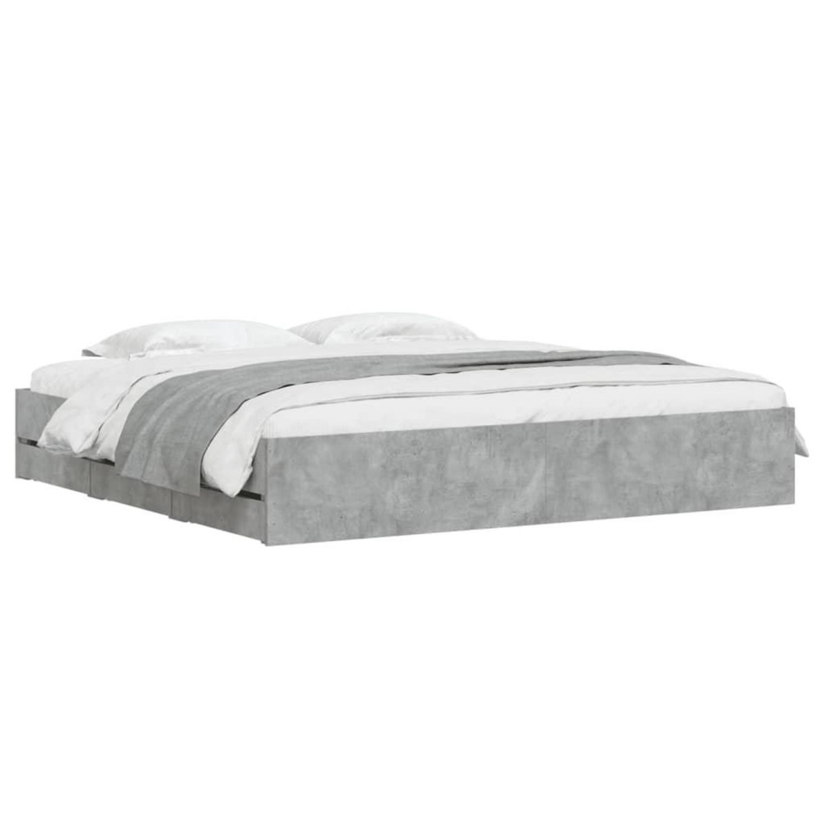 VIDAXL Cadre de lit avec tiroirs sans matelas gris beton 200x200 cm
