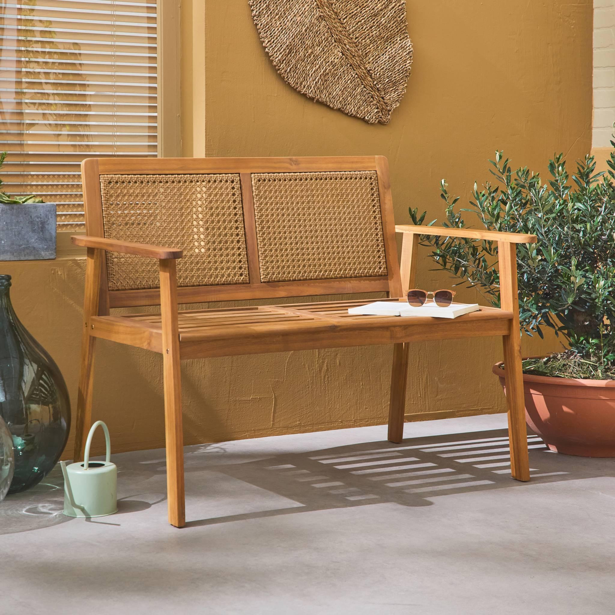 Voir la diapositive 3 : SWEEEK Banc d'extérieur 2 places en bois d'acacia 113x66x86cm MANABI
