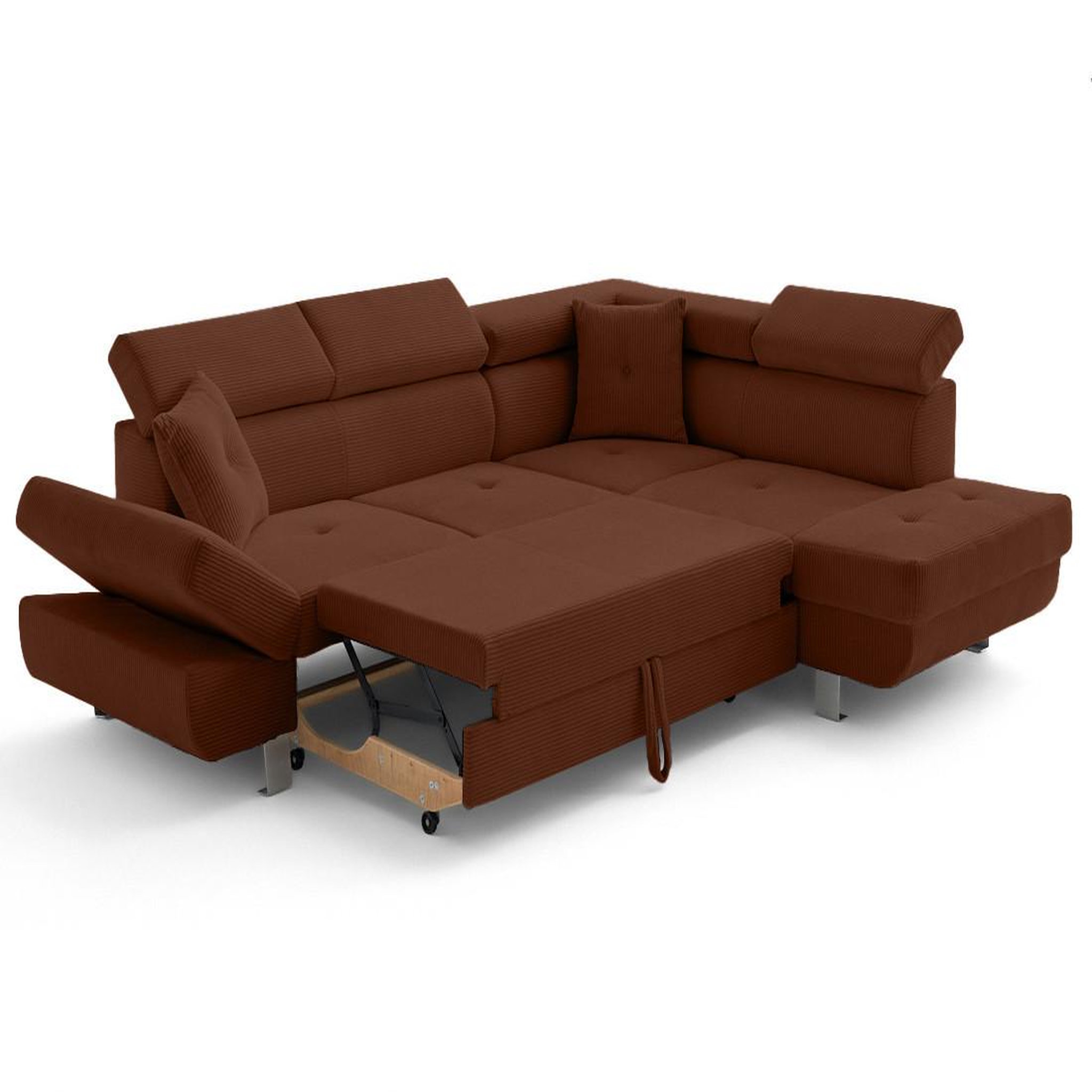 Voir la diapositive 3 : BEST MOBILIER Lisbona - canapé d'angle droit 5 places convertible avec têtières en velours côtelé