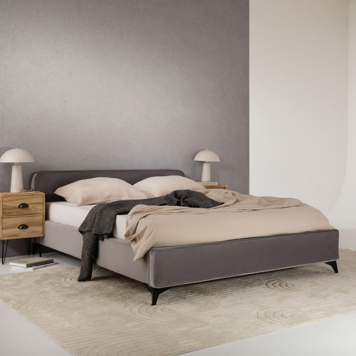 IDIMEX Lit double RAVELLO 140 x 190 cm, revêtement en tissu