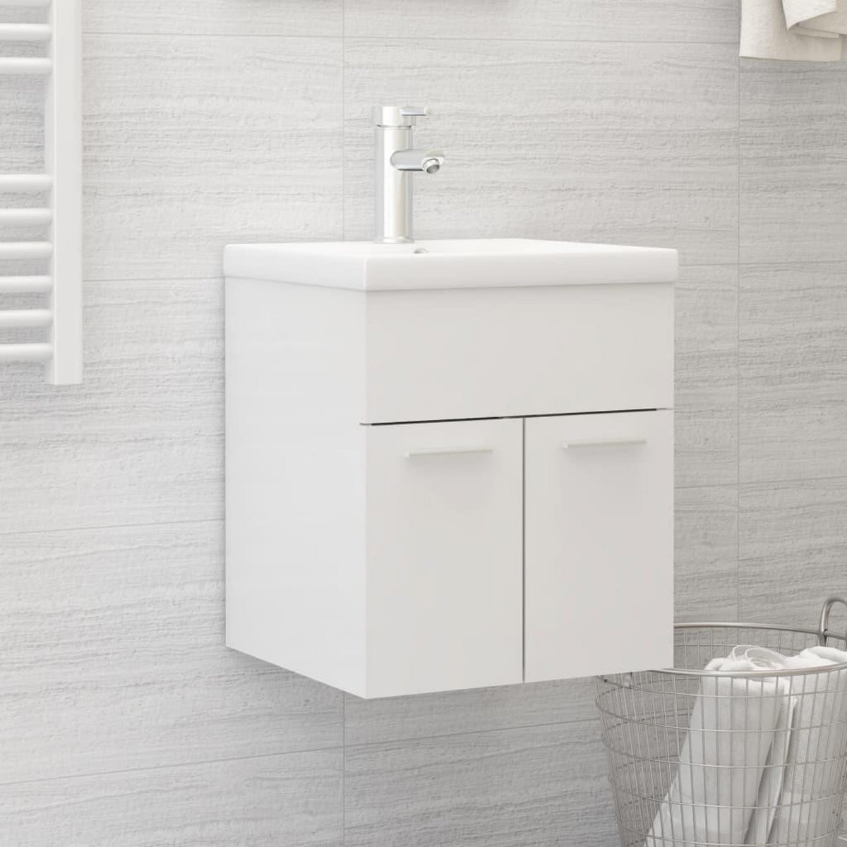 VIDAXL Armoire d'evier lavabo integre blanc brillant bois d'ingenierie