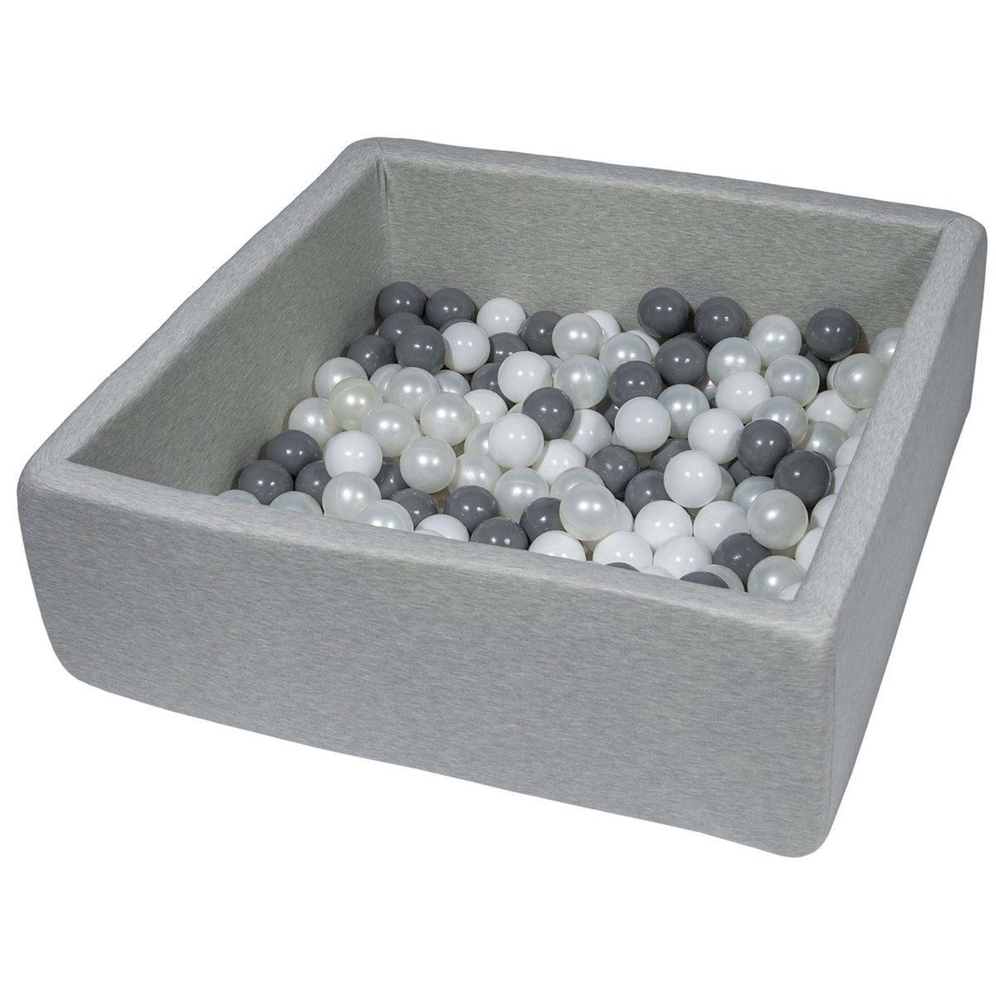 VELINDA Piscine à balles pour enfant, 90x90 cm, aire de jeu + 150 balles blanc, perle, gris