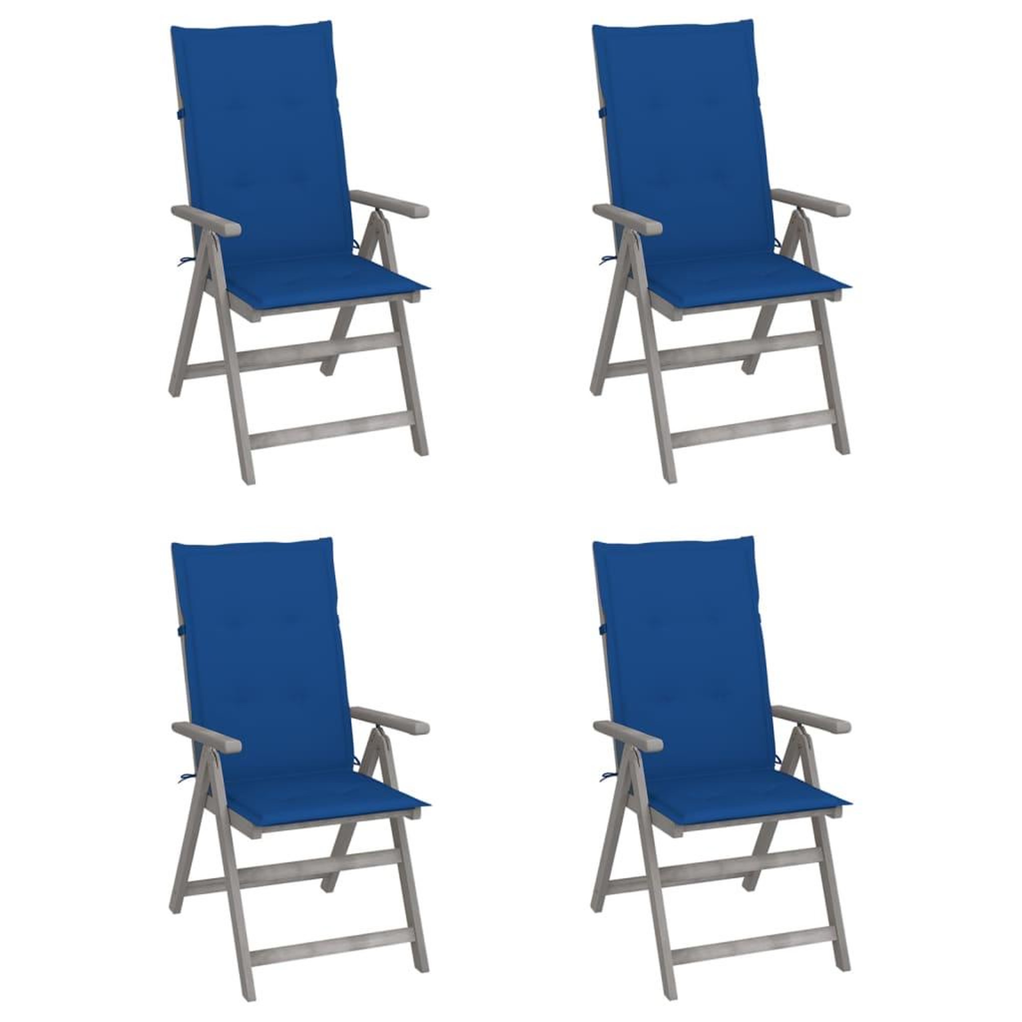 Voir la diapositive 1 : VIDAXL Chaises inclinables de jardin lot de 4 et coussins Bois acacia