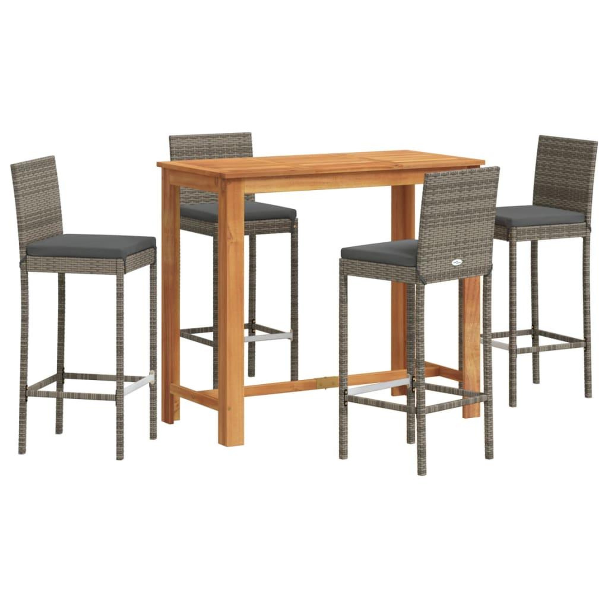 Voir la diapositive 2 : VIDAXL Ensemble de bar de jardin 5 pcs gris bois massif acacia rotin
