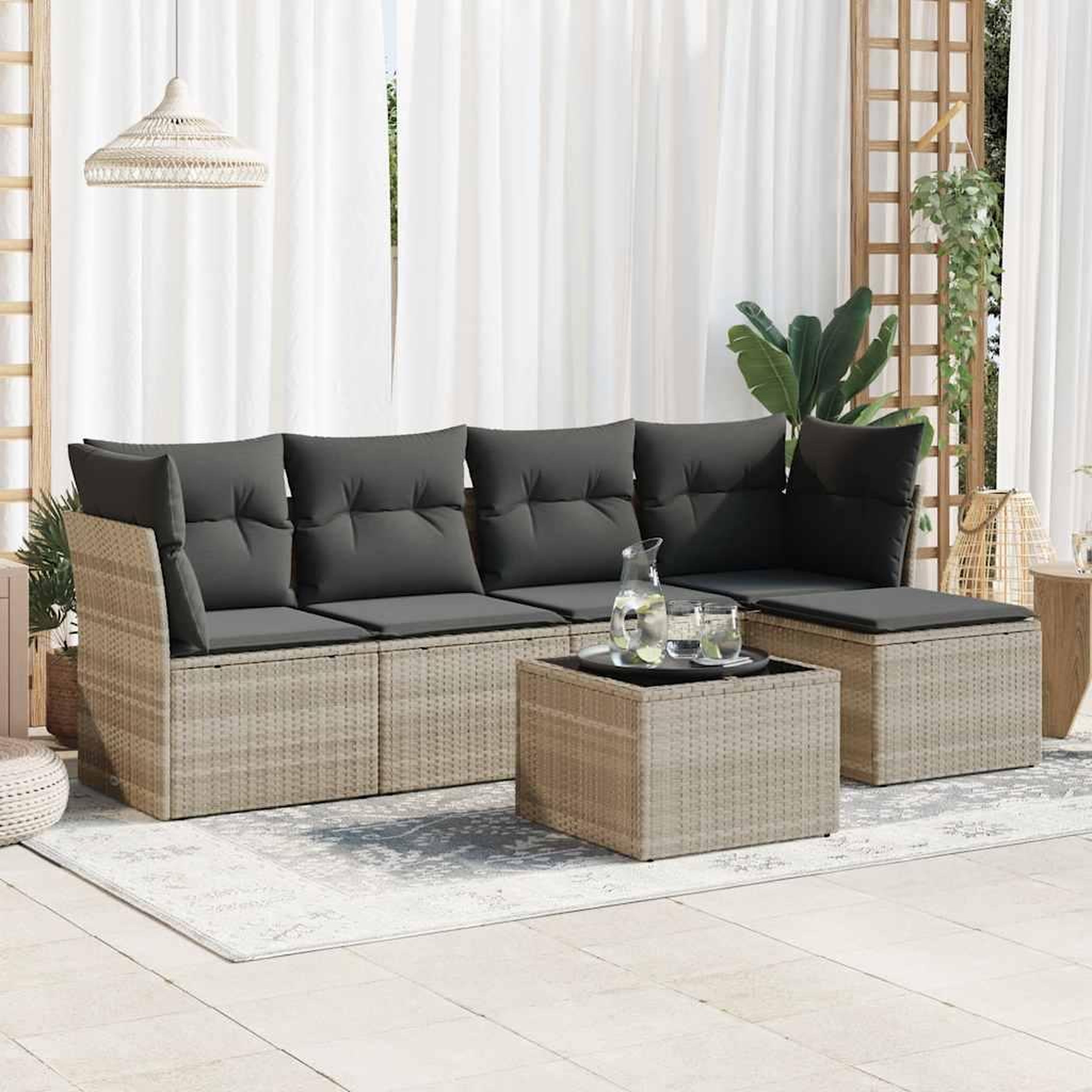 VIDAXL Salon de jardin 6 pcs avec coussins gris clair resine tressee