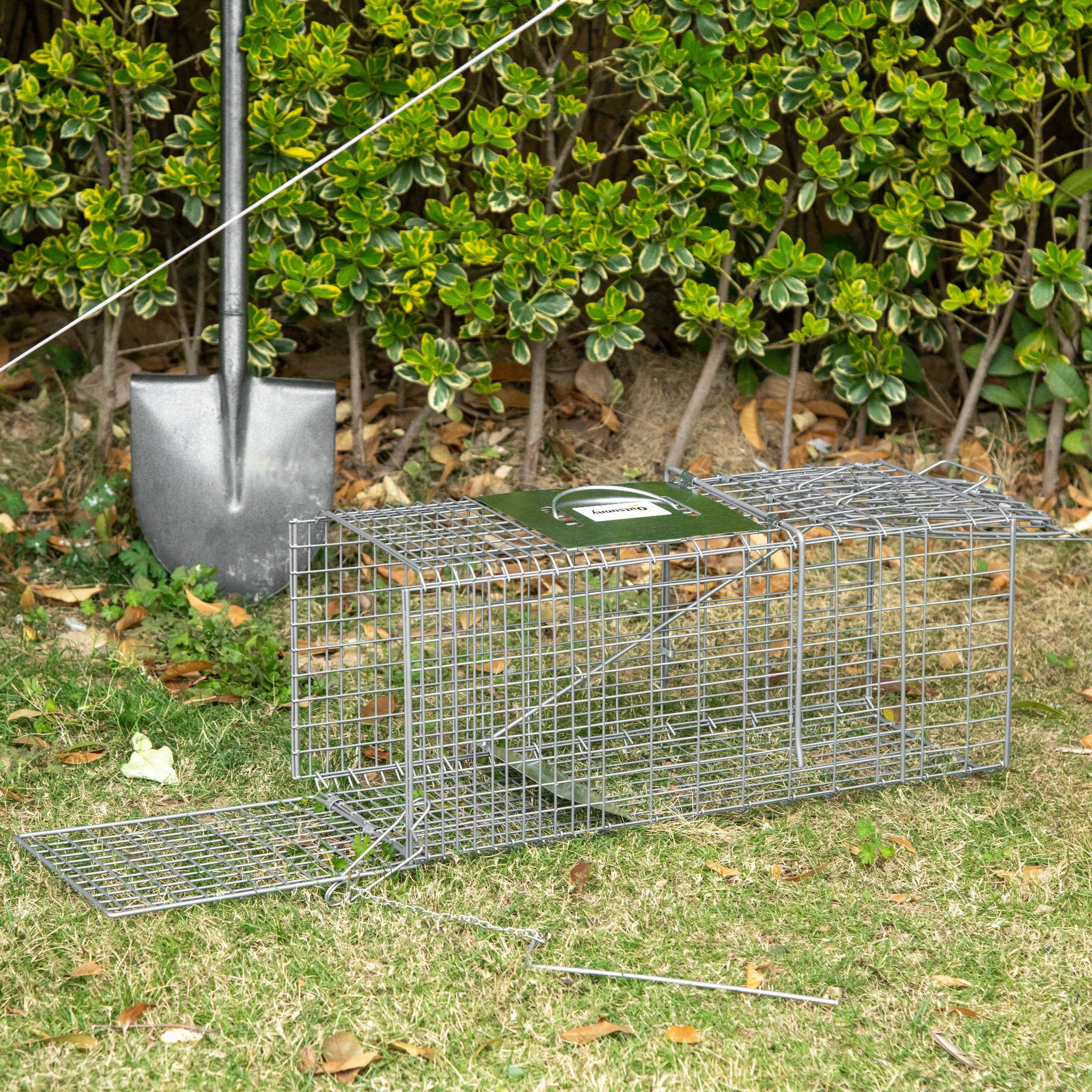 Voir la diapositive 2 : OUTSUNNY Piège de capture pliable pour petits animaux type lapin rat - 2 portes, poignée - dim. 66L x 24l x 30H cm - acier