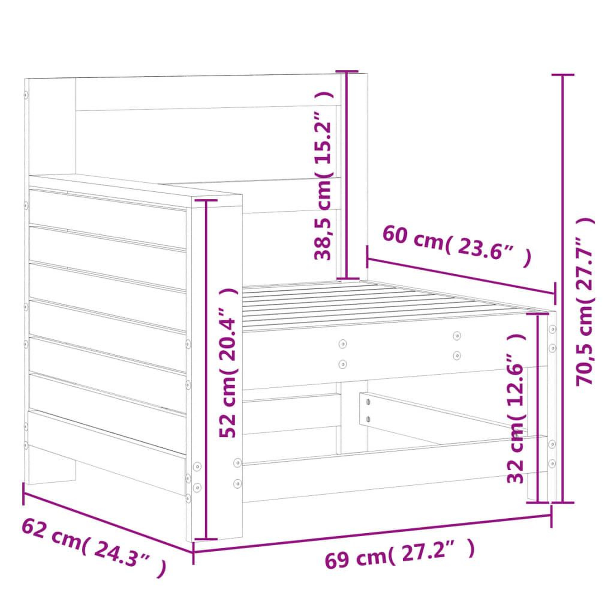 Voir la diapositive 6 : VIDAXL Canape de jardin accoudoir 69x62x70,5 cm bois de pin impregne