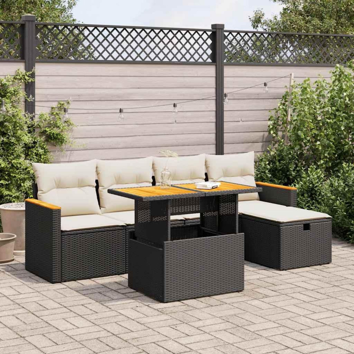 VIDAXL Salon de jardin 6 pcs avec coussins noir resine tressee
