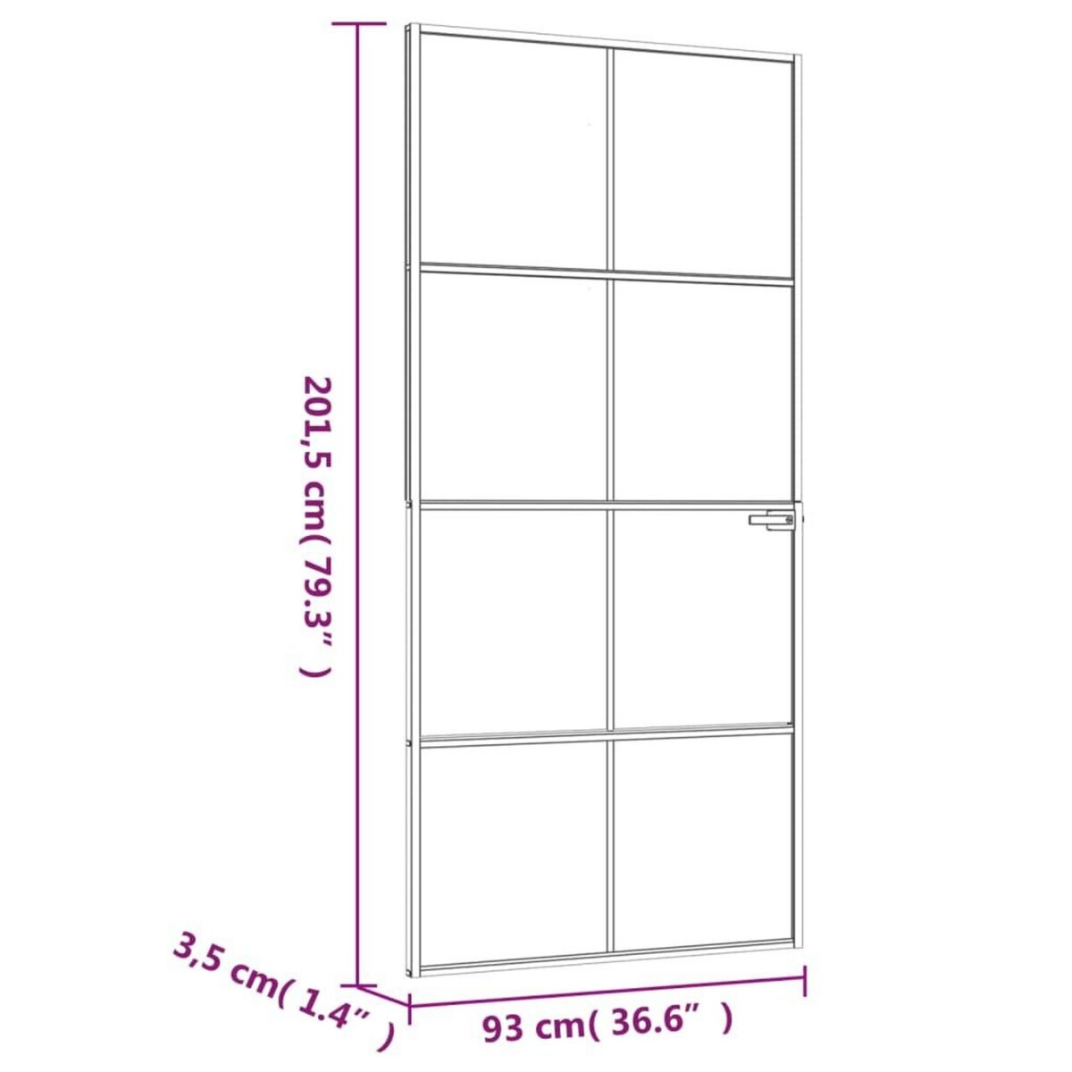 VIDAXL Porte d'interieur Noir 93x201,5 cm Trempe verre aluminium fin