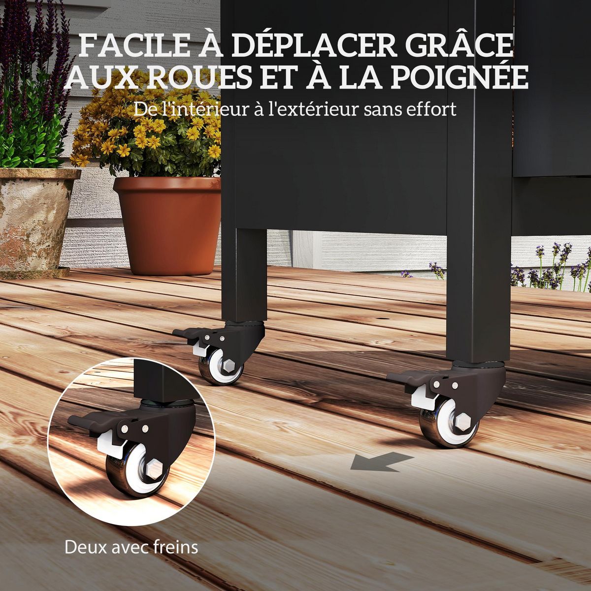 OUTSUNNY Desserte de jardin desserte plancha barbecue - 2 portes, tablette pliable, 3 crochets - acier noir acier inox