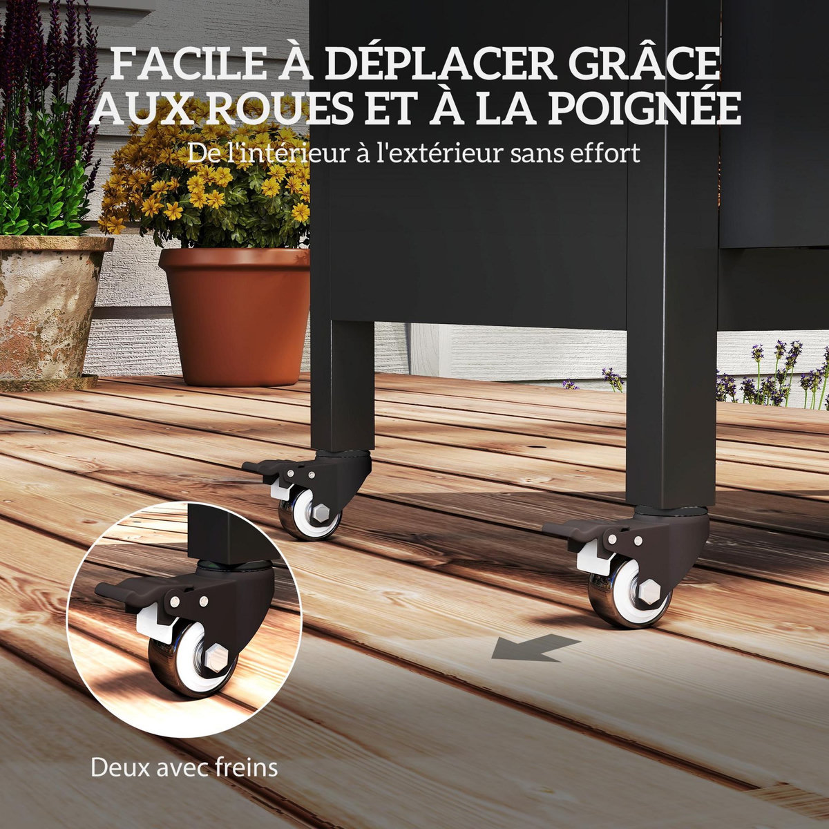 OUTSUNNY Desserte de jardin desserte plancha barbecue - 2 portes, tablette pliable, 3 crochets - acier noir acier inox