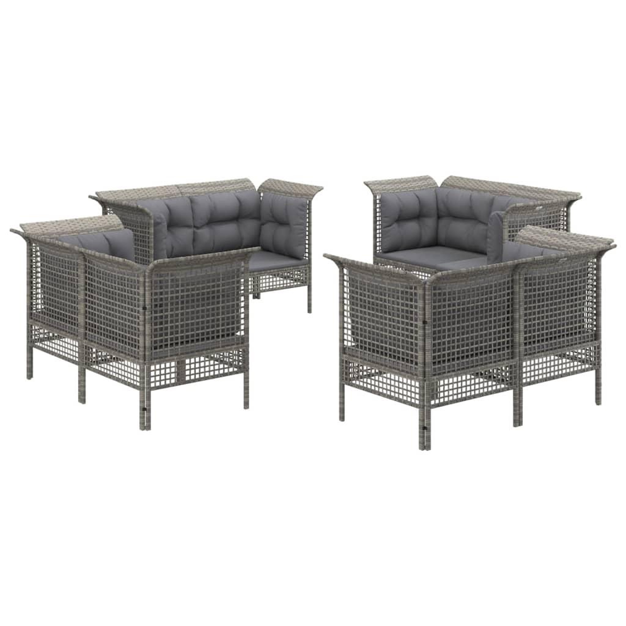 Voir la diapositive 3 : VIDAXL Salon de jardin 8 pcs avec coussins Gris Resine tressee