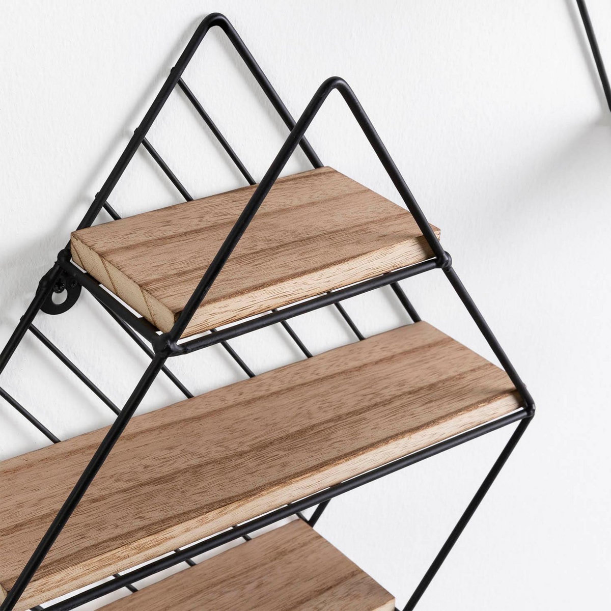 VS VENTA-STOCK Set de 2 étagères murales Diamante en métal noir et bois de paulownia