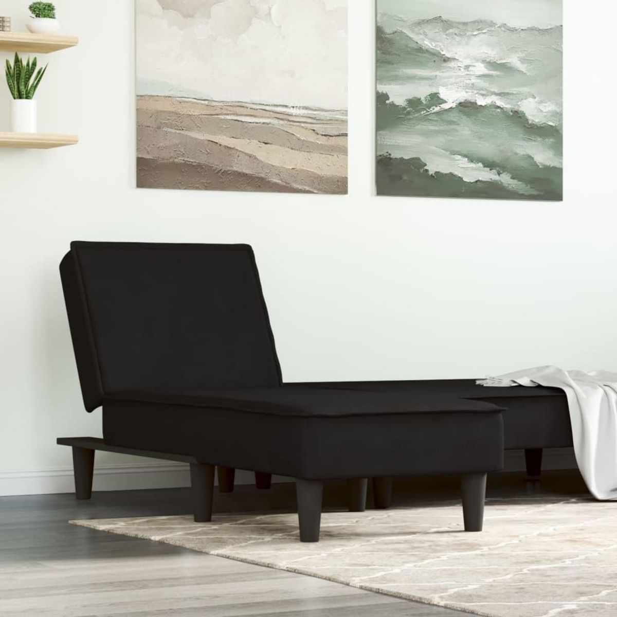 VIDAXL Chaise longue noir velours