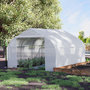 Voir la diapositive 2 : OUTSUNNY Serre tunnel de jardin dim. 4,45L x 2,99l x 2H m porte + 6 fenêtres enroulables acier galvanisé bâche PE haute densité blanc