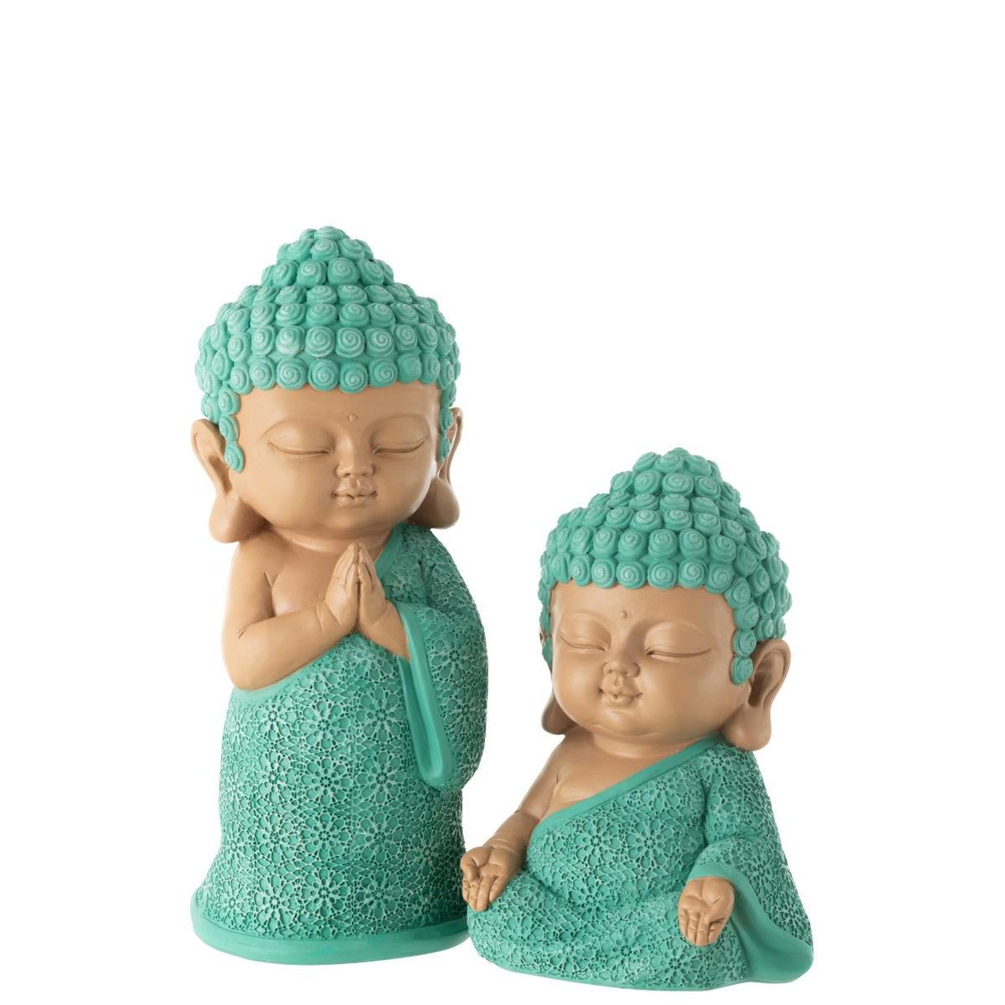 Voir la diapositive 4 : J-LINE Statuette moine zen  toby  19cm bleu azur