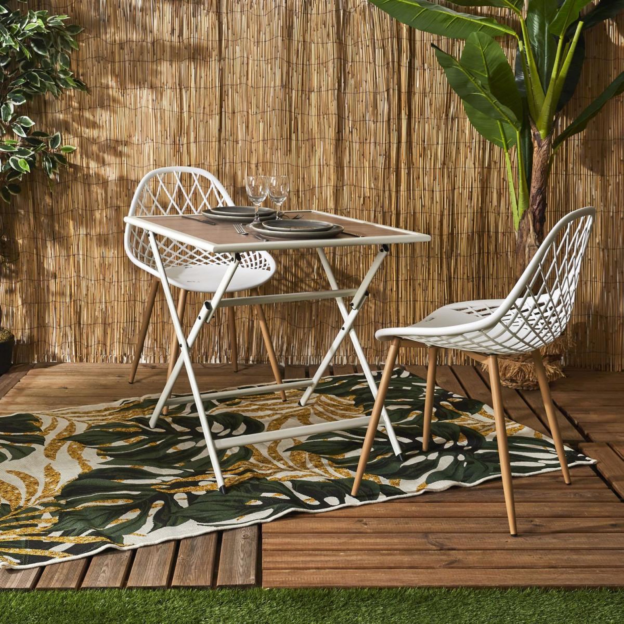 Voir la diapositive 5 : The Home Deco Factory Table de jardin pliable  barcelone  70cm blanc & naturel