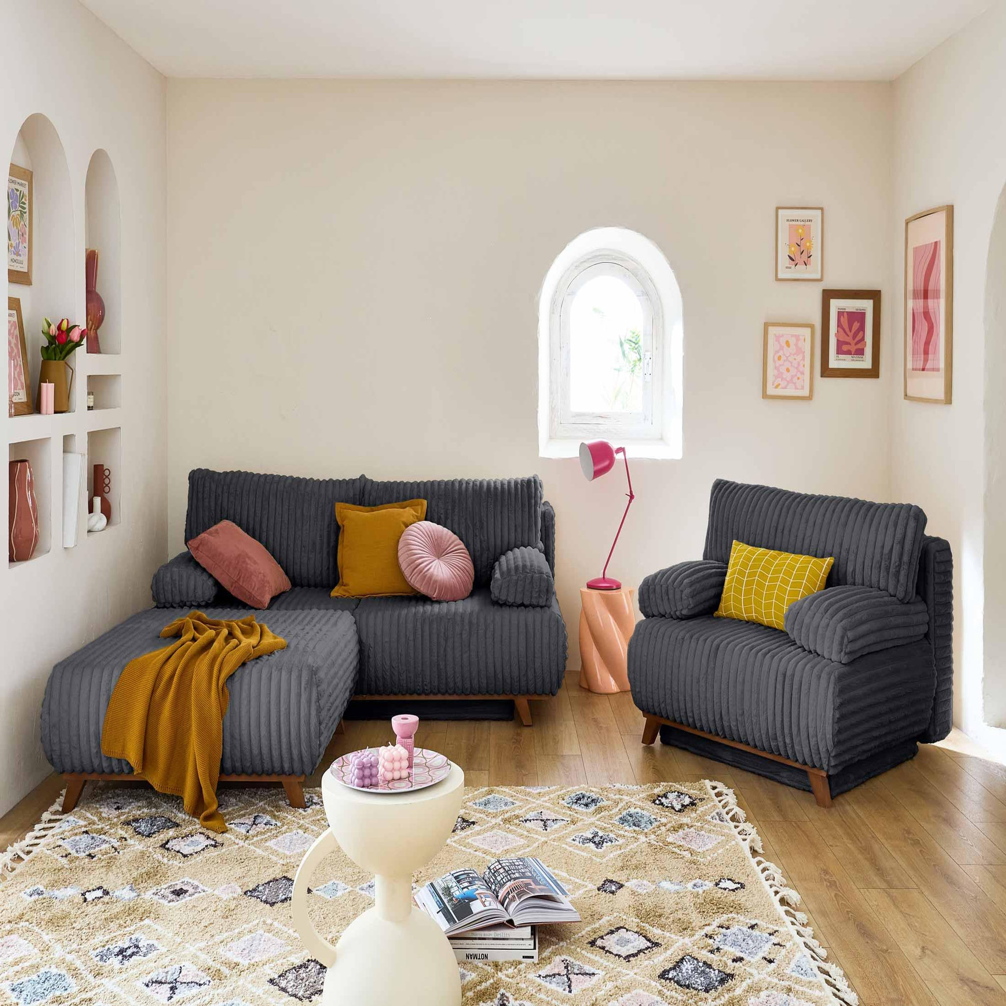 Voir la diapositive 6 : BEST MOBILIER Cristal - pouf modulable - 95 cm - en fausse fourrure côtelée