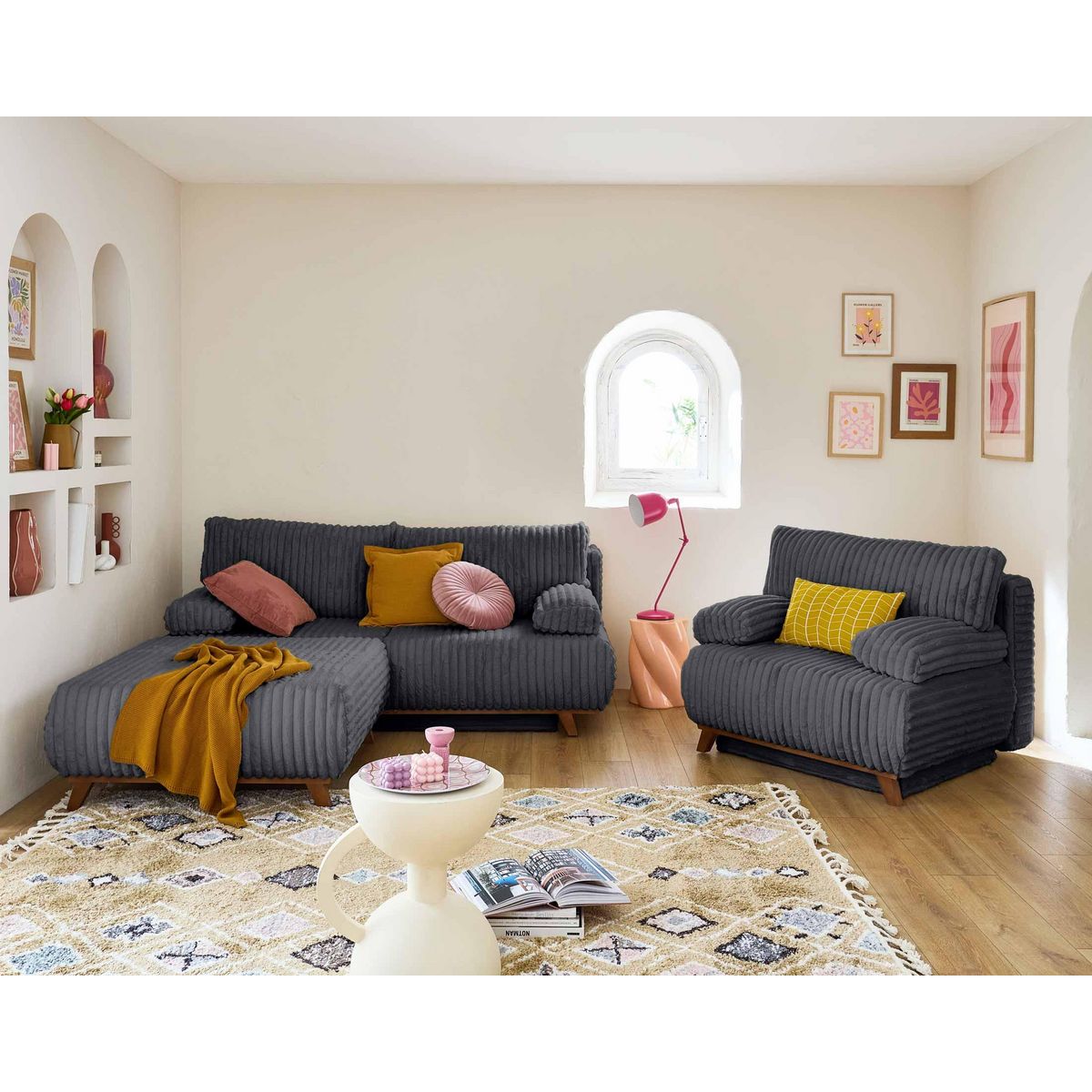 BEST MOBILIER Cristal - pouf modulable - 95 cm - en fausse fourrure côtelée